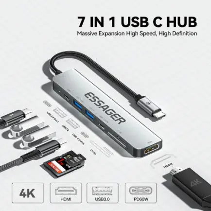 USB-хаб Essager QingHong 7 in 1 USB-C Hub (EHB07-QH0G-Z)