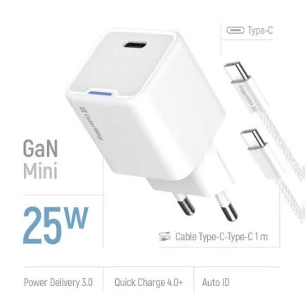 Сетевое зарядное устройство ColorWay GaN Mini 25W PD Port PPS USB-C White (CW-CHS052PDC-WT)