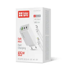 Сетевое зарядное устройство ColorWay GaN Mini 65W PD Port PPS USB (USB-2C1A)