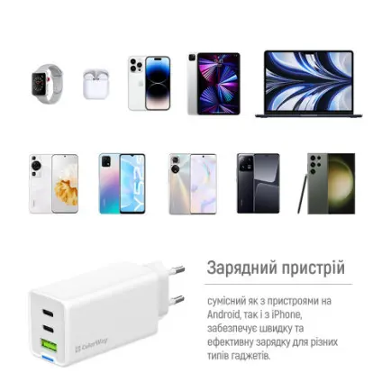 Сетевое зарядное устройство ColorWay GaN Mini 65W PD Port PPS USB (USB-2C1A)