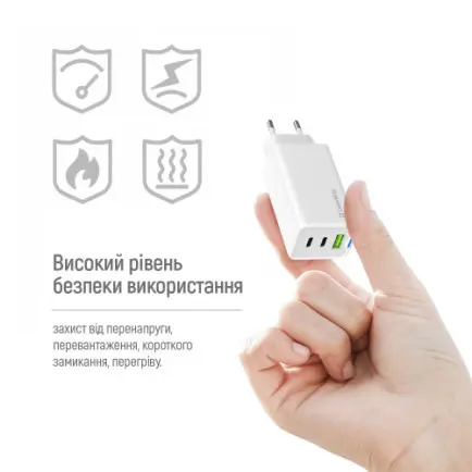 Сетевое зарядное устройство ColorWay GaN Mini 65W PD Port PPS USB (USB-2C1A)