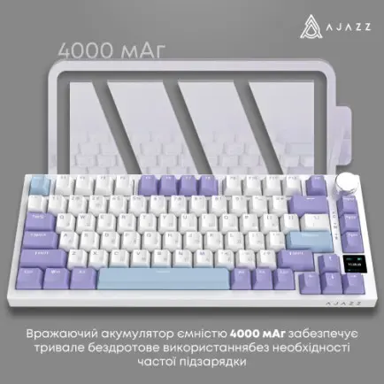 Клавіатура бездротова Ajazz AK820 Pro Flying Fish Switch Purple RGB With Screen (AK820PRO-FF-PWB)