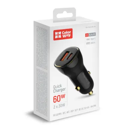 Автомобільний зарядний пристрій ColorWay Power Delivery Port PPS USB (USB-A + USB-C, 60W)