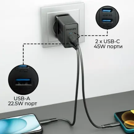 Зарядное устройство Promate PowerPort 45W Black
