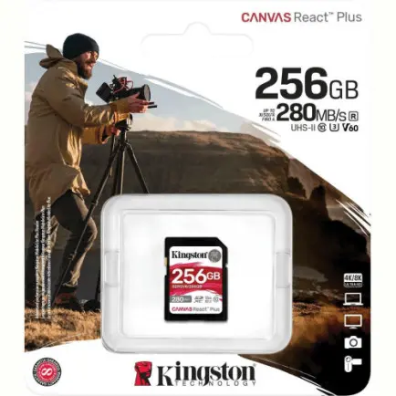 Карта пам`яті SDXC 256GB UHS-II/U3 Class 10 Kingston Canvas React Plus V60 SD R280/W150MB/s (SDR2V6/256GB)