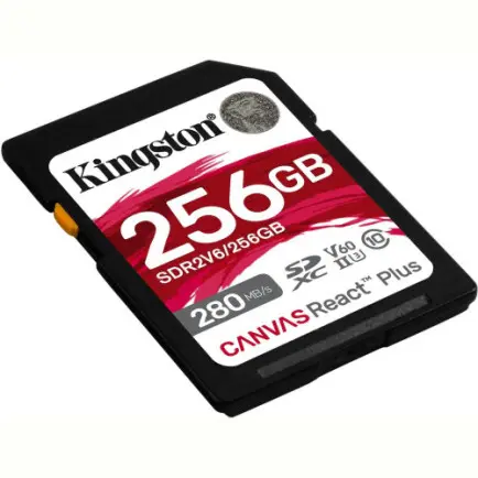 Карта пам`яті SDXC 256GB UHS-II/U3 Class 10 Kingston Canvas React Plus V60 SD R280/W150MB/s (SDR2V6/256GB)