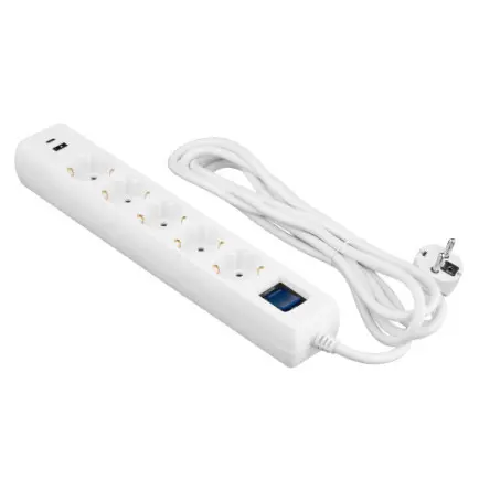 Мережевий фільтр 2E 5хSchuko, 1 х USB, 1 x USB-C, 3 м (2E-SP515M3USBWH)