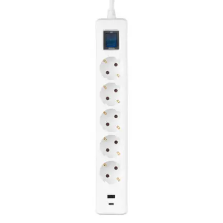 Мережевий фільтр 2E 5хSchuko, 1 х USB, 1 x USB-C, 3 м (2E-SP515M3USBWH)
