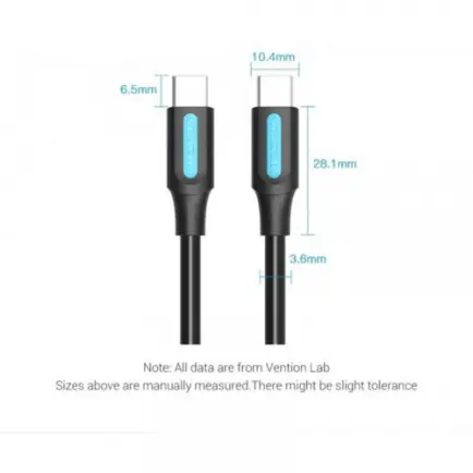 Кабель Vention USB Type-C - USB Type-C TPE Round PD 60W, 3A, 1m, Black (COSBF)