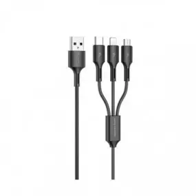 Кабель WK WDC-137 Upine Series 3-in-1 Lightning-МicroUSB-Type-C, 1.2м Black (6941027616284)