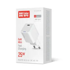 Сетевое зарядное устройство ColorWay GaN Mini 25W PD Port PPS USB-C White (CW-CHS052PD-WT)