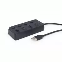 Концентратор USB 2.0 Gembird 4хUSB2.0, з вимикачами, пластик, Black (UHB-U2P4P-0..