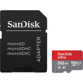 Карта памяти MicroSDXC 512GB UHS-I Class 10 SanDisk Ultra A1 R150MB/s + SD-adapter (SDSQUAC-512G-GN6MA)