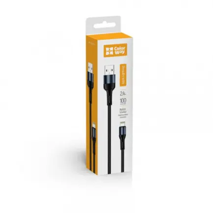 Кабель ColorWay USB-Lightning, nylon, 2.4А, 1м, Black (CW-CBUL045-BK)