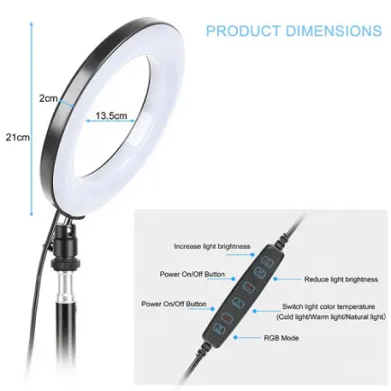 Кольцевая USB RGB LED-лампа Zomei RGB108 8" + штатив 0.45 м (RGB108)