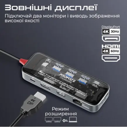 USB-хаб Promate TransHub-Pro USB Type-C Grey