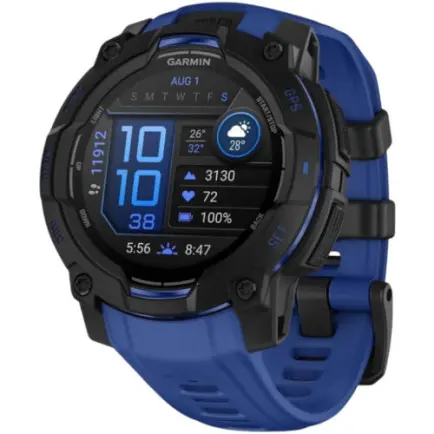 Смарт-часы Garmin Instinct 3 45mm AMOLED Black with Bolt Blue/Black Silicone Band (010-02936-03)