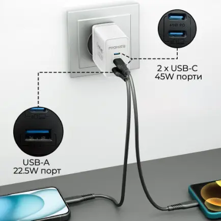 Зарядное устройство Promate PowerPort 45W White