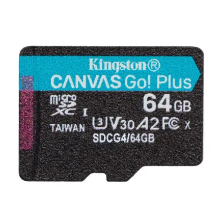 Карта памяти MicroSDXC  64GB UHS-I/U3 Class 10 Kingston Canvas Go! Plus R200/W200MB/s (SDCG4/64GBSP)