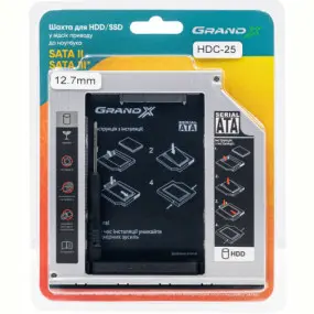 Адаптер подключения Grand-X HDD 2.5" в отсек привода ноутбука SATA/SATA3 12.7мм (HDC-25)
