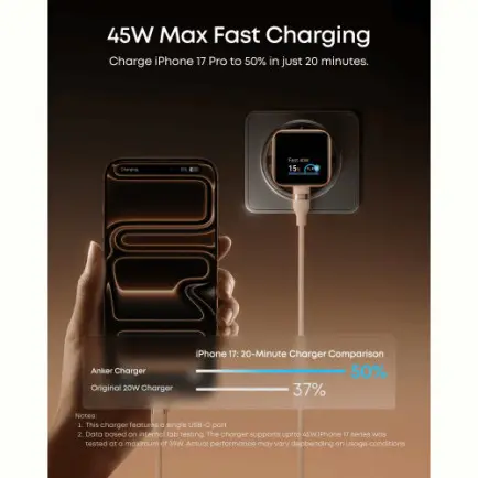 Сетевое зарядное устройство Anker Nano Charger 45W USB-C Smart Display Black (A121DG11)