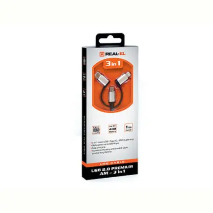 Кабель REAL-EL Premium 3in1 USB - Lightning + micro USB + USB Type-C (M/M)