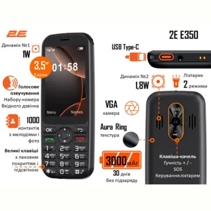 Мобильный телефон 2E E350 Black (694743656879)