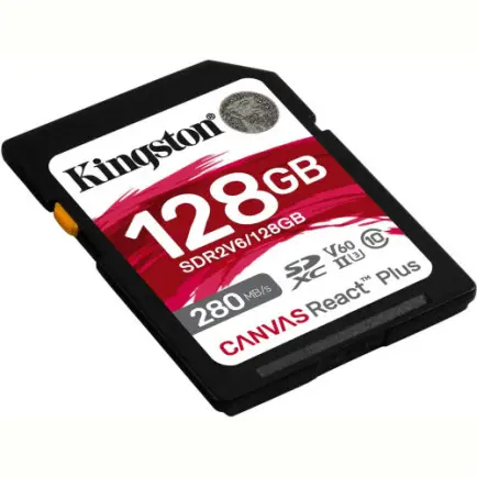 Карта пам`яті SDXC 128GB UHS-II/U3 Class 10 Kingston Canvas React Plus V60 SD R280/W100MB/s (SDR2V6/128GB)