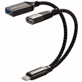 Адаптер Promate Link-i Lightning - USB + USB Type-C (M/F)