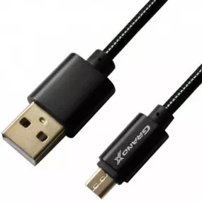 Кабель Grand-X USB-microUSB 2.1A, 1м, CU, захист - метал. оплетення, Black (MM-01B)