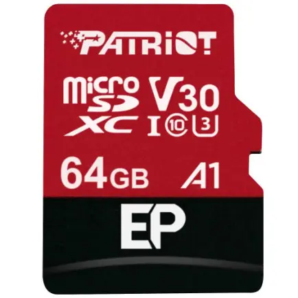 Карта памяти MicroSDXC 64GB UHS-I/U3 Class 10 Patriot EP A1 R90/W80MB/s + SD-adapter (PEF64GEP31MCX)