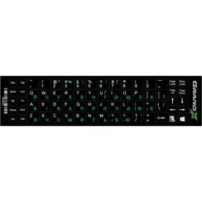 Наклейки на клавиатуру Grand-X 68 keys Green, Latin Ukr White (GXDGUA)