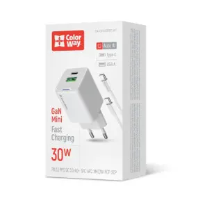 Сетевое зарядное устройство ColorWay GaN Mini 30W PD Port PPS USB (Type-C PD + USB QC4.0)