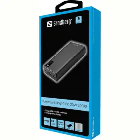 Универсальная мобильная батарея Sandberg Powerbank 20000mAh PD 20W Black (420-59)