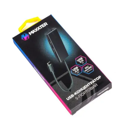 USB-хаб Maxxter USB Type-C 5-в-1 Black (HU3C-3PTF-01)