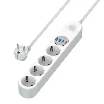Фільтр живлення ColorWay CW-CHE44PDW 4 розетки, 4USB (Type-C PD20W + 3USB QC3.0)