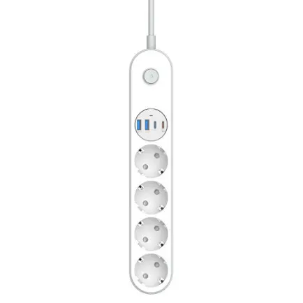 Фільтр живлення ColorWay CW-CHE44PDW 4 розетки, 4USB (Type-C PD20W + 3USB QC3.0)