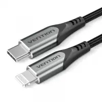 Кабель Vention Type-C - Lightning PD 18W 3A 480Mbps 1m, быстрая зарядка, Grey (T..