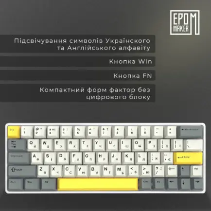 Клавіатура бездротова Epomaker EP64 60% Mulan Switch Hot-Swap (2.4G/BT/USB)