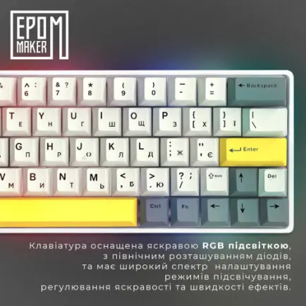 Клавіатура бездротова Epomaker EP64 60% Mulan Switch Hot-Swap (2.4G/BT/USB)