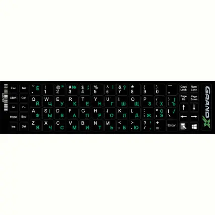 Наліпка на клавіатуру Grand-X 68 keys Cyrillic green, Latin white (GXDPGW)