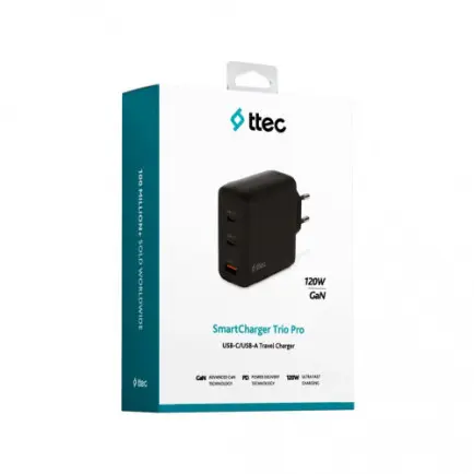 Сетевое зарядное устройство Ttec SmartCharger Trio GAN 2хUSB-C/USB-A /120Вт Black (2SCG04S)