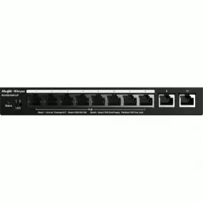 Коммутатор Ruijie Reyee RG-ES210GC-LP (8xGE PoE+, 2xGE Uplink, CCTV, Cloud Managed, L2, max PoE 70W, настольный, бесшумный, металл)