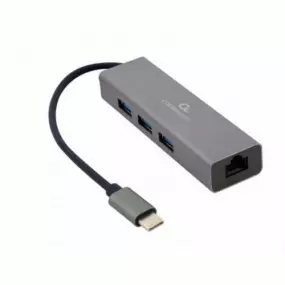 Концентратор USB-C Cablexpert 3хUSB3.1 метал, Grey (A-CMU3-LAN-01)
