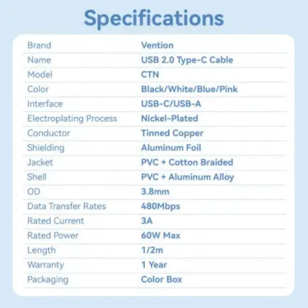 Кабель Vention USB - USB Type-C (M/M)