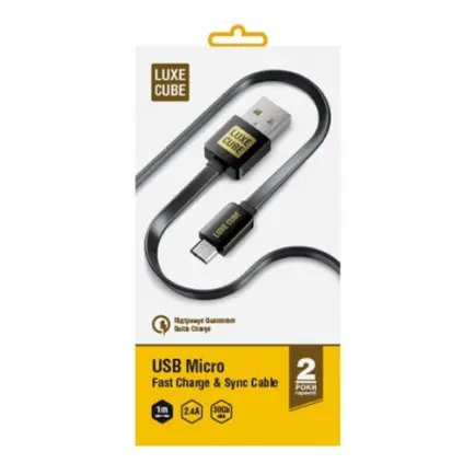 Кабель Luxe Cube Flat USB-microUSB, 1м, черный (2231252966013)