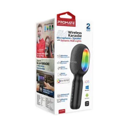 Микрофон для караоке Promate VocalMic Bluetooth LED Black (vocalmic.black)