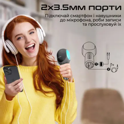 Микрофон для караоке Promate VocalMic Bluetooth LED Black (vocalmic.black)