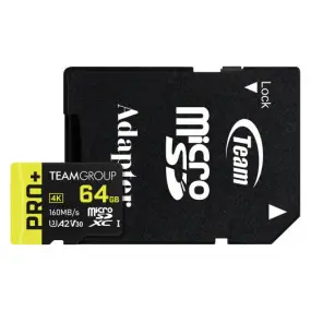 Карта пам`ятi MicroSDXC  64GB UHS-I/U3 Class 10 Team Pro+ R160/W55MB/s + SD-адаптер (TPPMSDX64GIA2V3003)