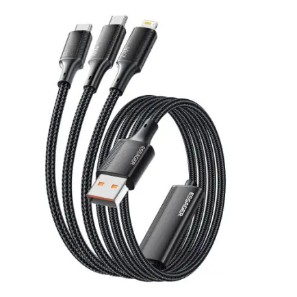 Кабель Essager Simple 3 in 1 USB - MicroUSB+USB Type-C+Lightning (M/M)